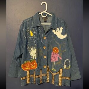 Halloween Themed Denim Vintage Jacket Size XL, 90’s Y2K 🎃👻